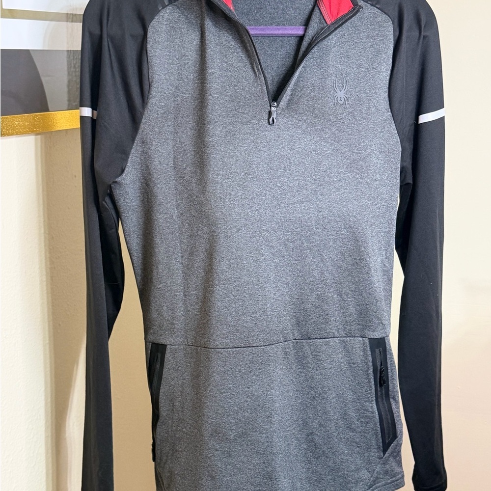 Spyder Mens 1/4 Zip Pullover Jacket Gray Black Performance Athletic Fleece Large